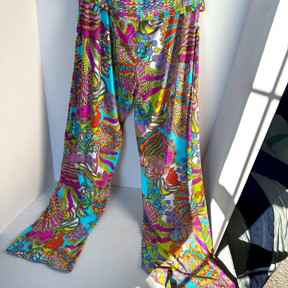 Trina Turk Vibrant Psychedelic Print Wide-Leg Pants - Turquoise, Pink, Yellow